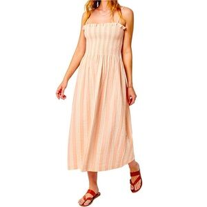 Faherty Lakeview Sun Dress Size Large Coral Cream Striped Coastal Beach Resort